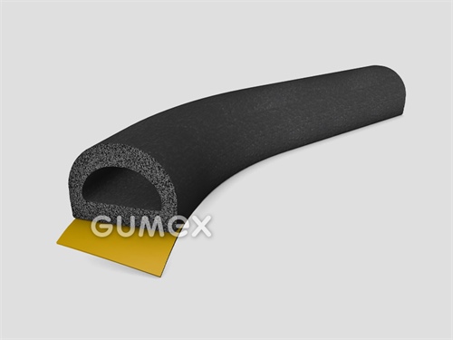 Samolepiaci mikroporézny profil tvaru "PRALINKA", 9x12mm, 1-prúd, hustota 500kg/m3, EPDM, -30°C/+80°C, čierny